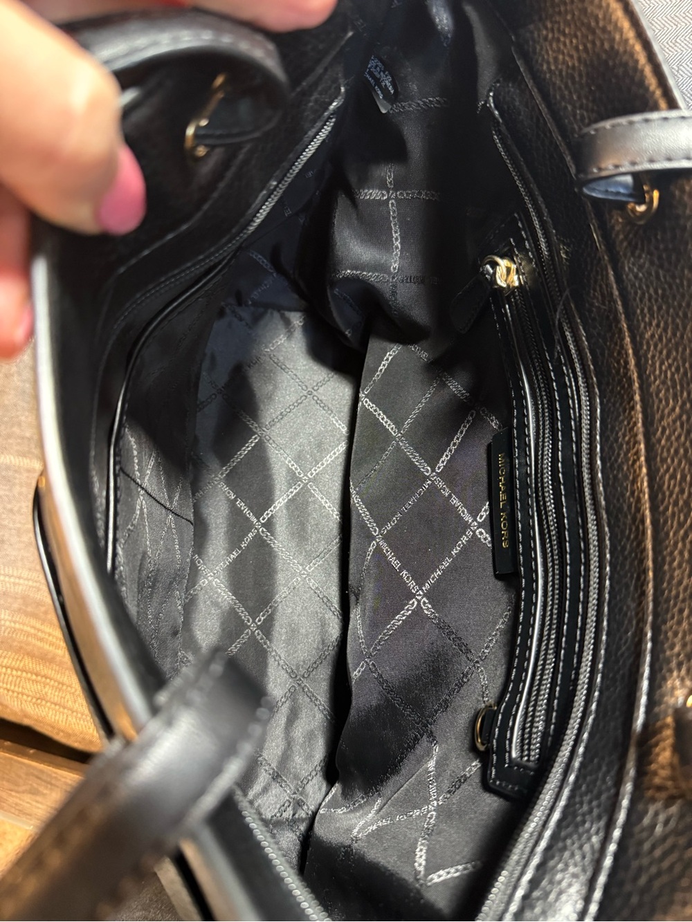Michael Kors Black Pebbled Leather Tote with Front Pockets - Picture 4 of 10